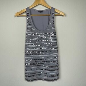 Express Sequin Tank Top Gray‎ Chiffon XS Y2K Whimsigoth Fairycore Scoop Neck